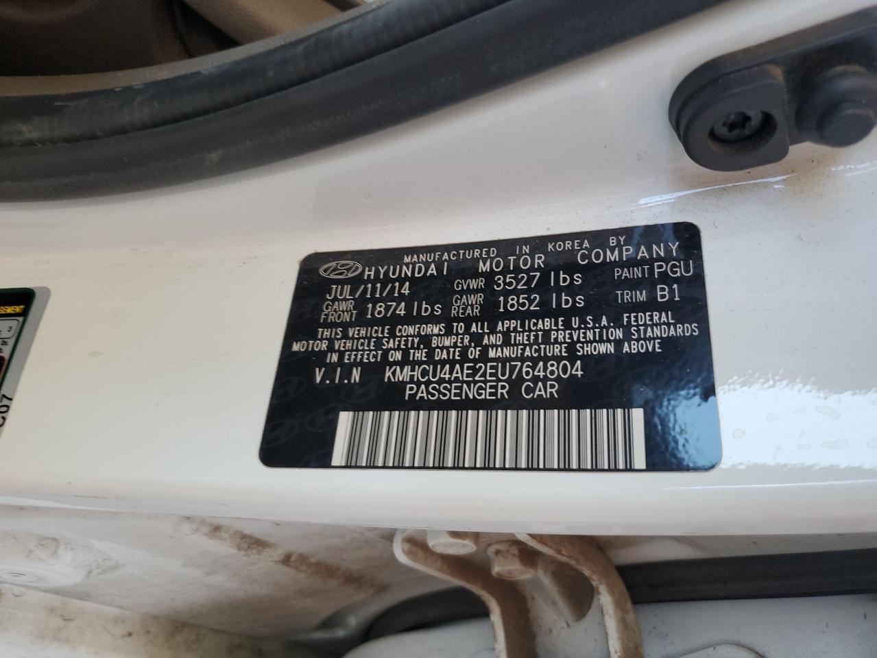 KMHCU4AE2EU764804 2014 Hyundai Accent Gls