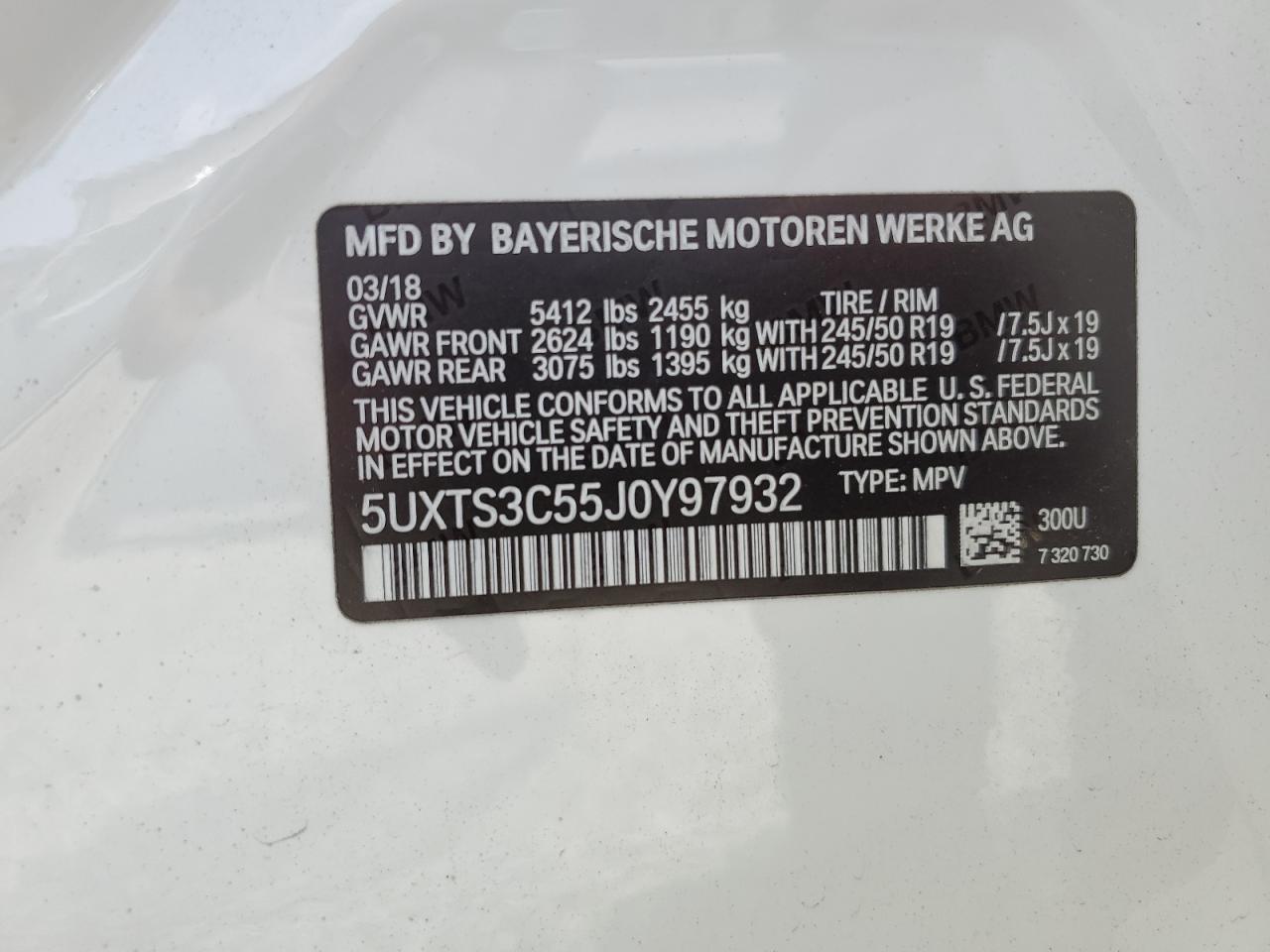 5UXTS3C55J0Y97932 2018 BMW X3 xDrivem40I