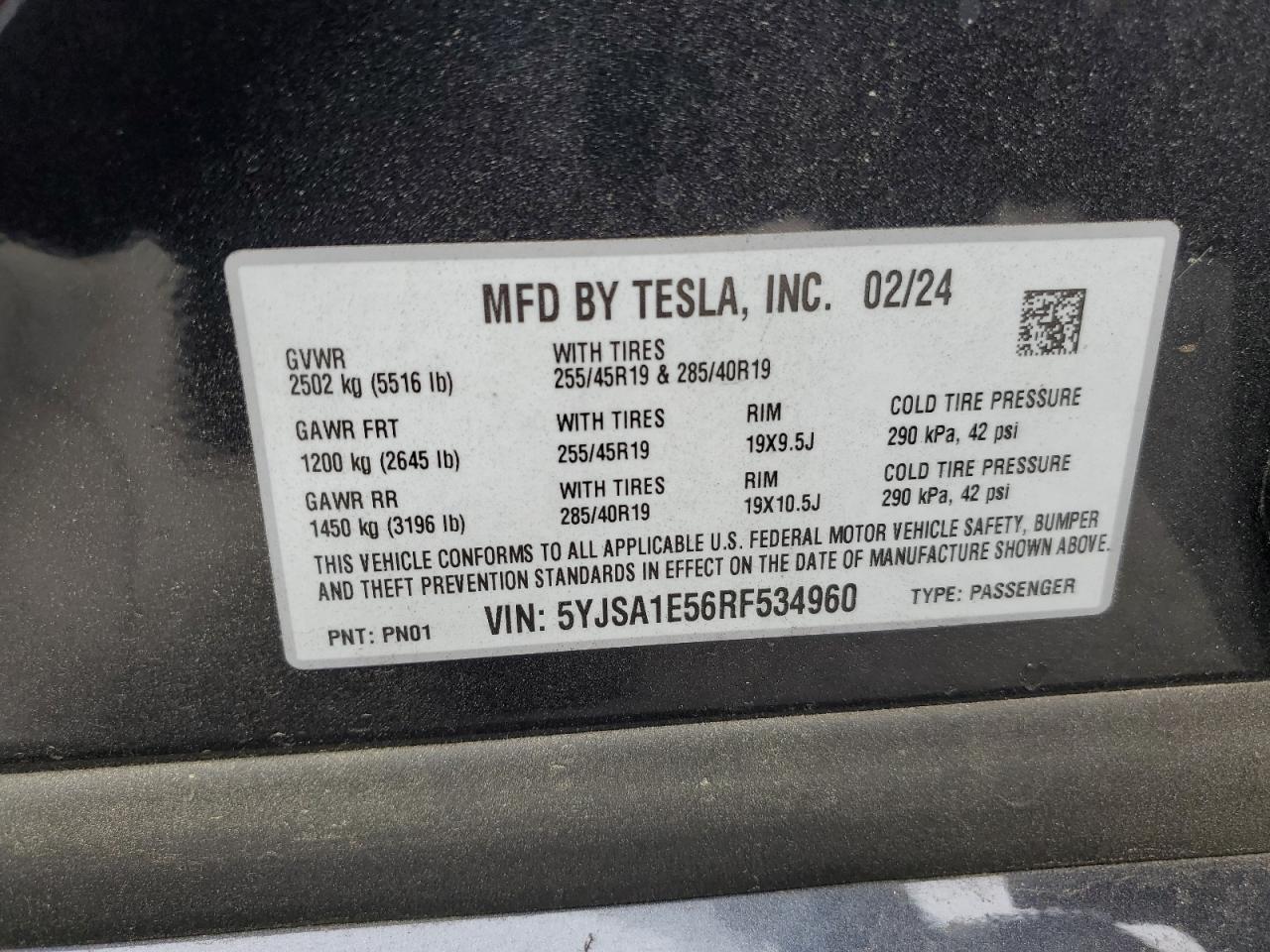 5YJSA1E56RF534960 2024 Tesla Model S