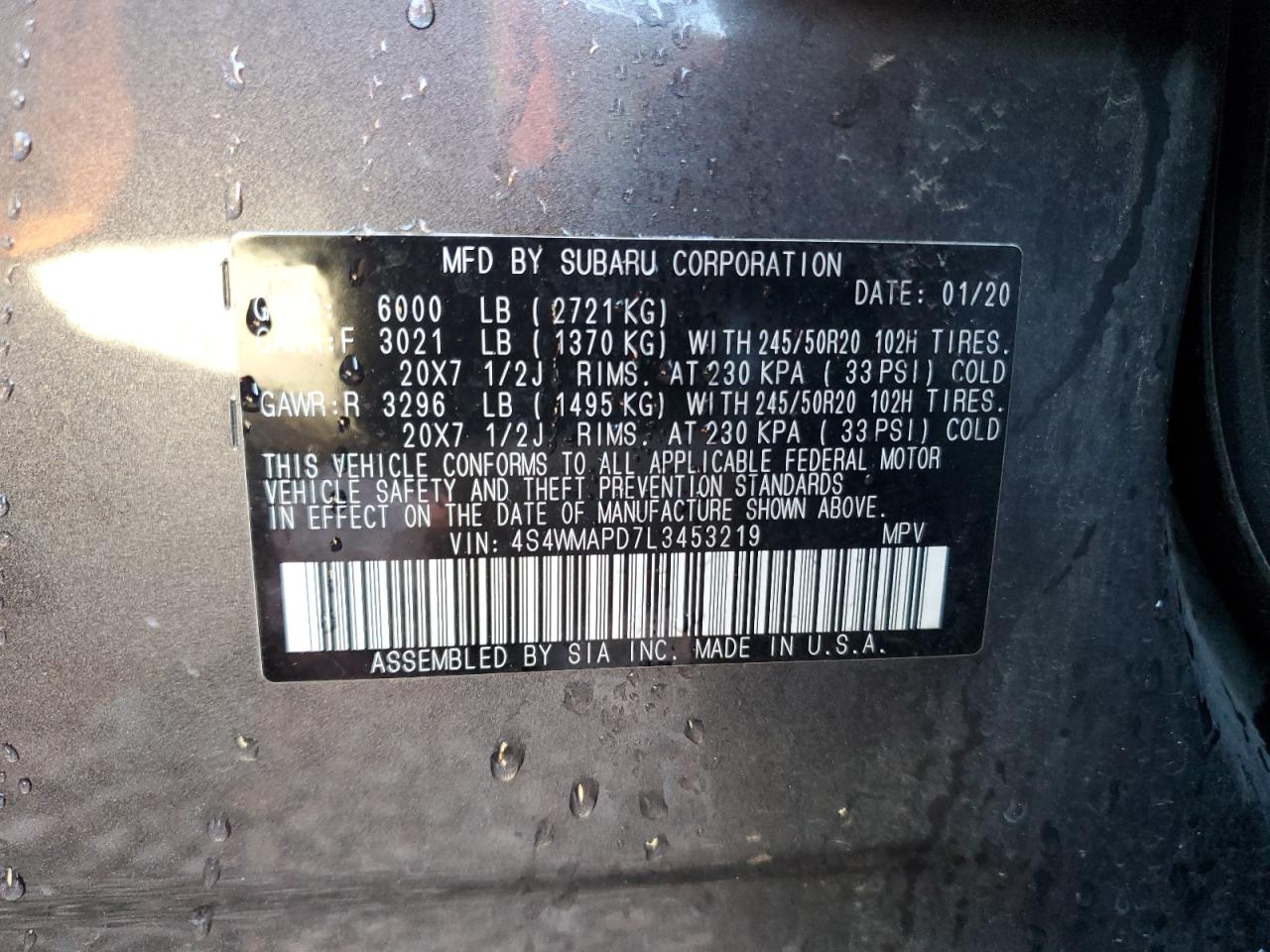 4S4WMAPD7L3453219 2020 Subaru Ascent Limited