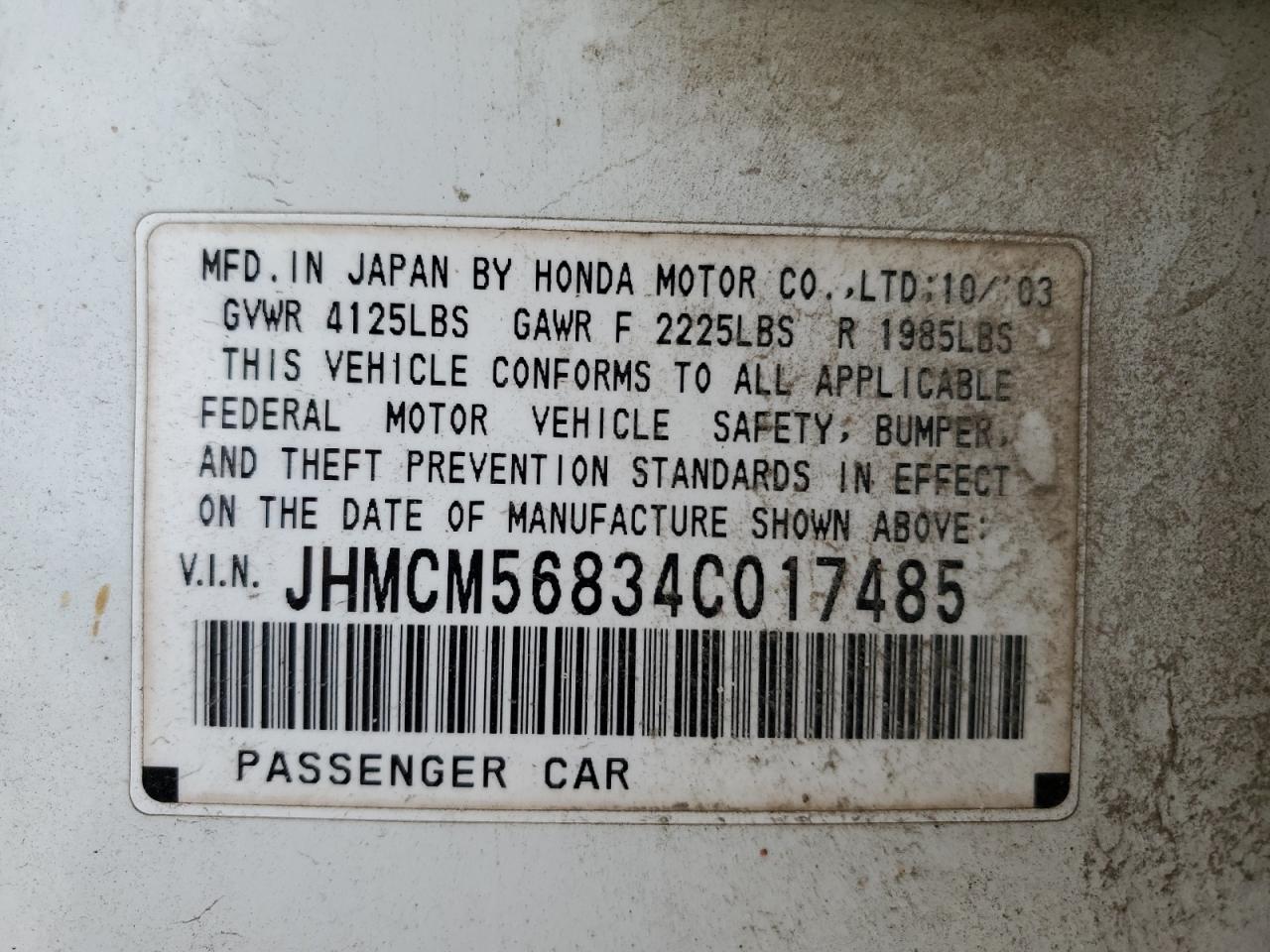 JHMCM56834C017485 2004 Honda Accord Ex