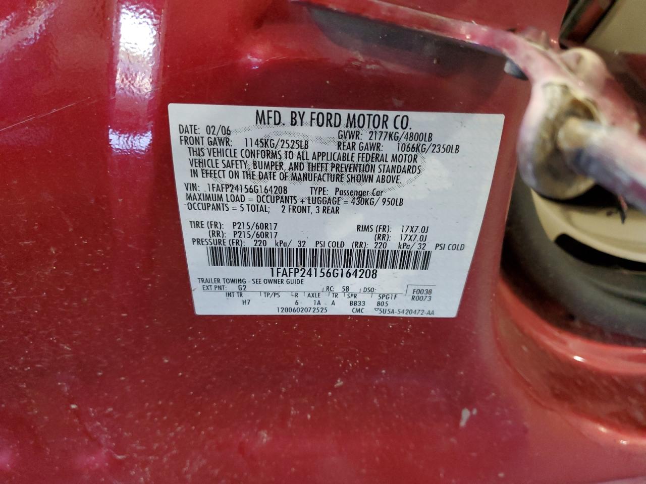 1FAFP24156G164208 2006 Ford Five Hundred Sel