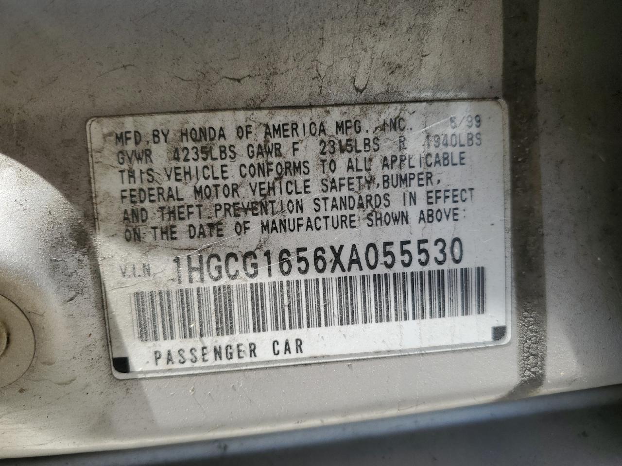 1HGCG1656XA055530 1999 Honda Accord Ex