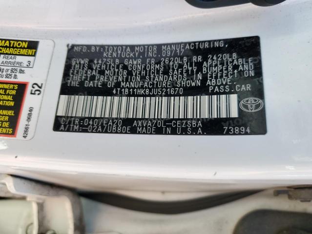 4T1B11HK8JU521670 2018 TOYOTA CAMRY - Image 12