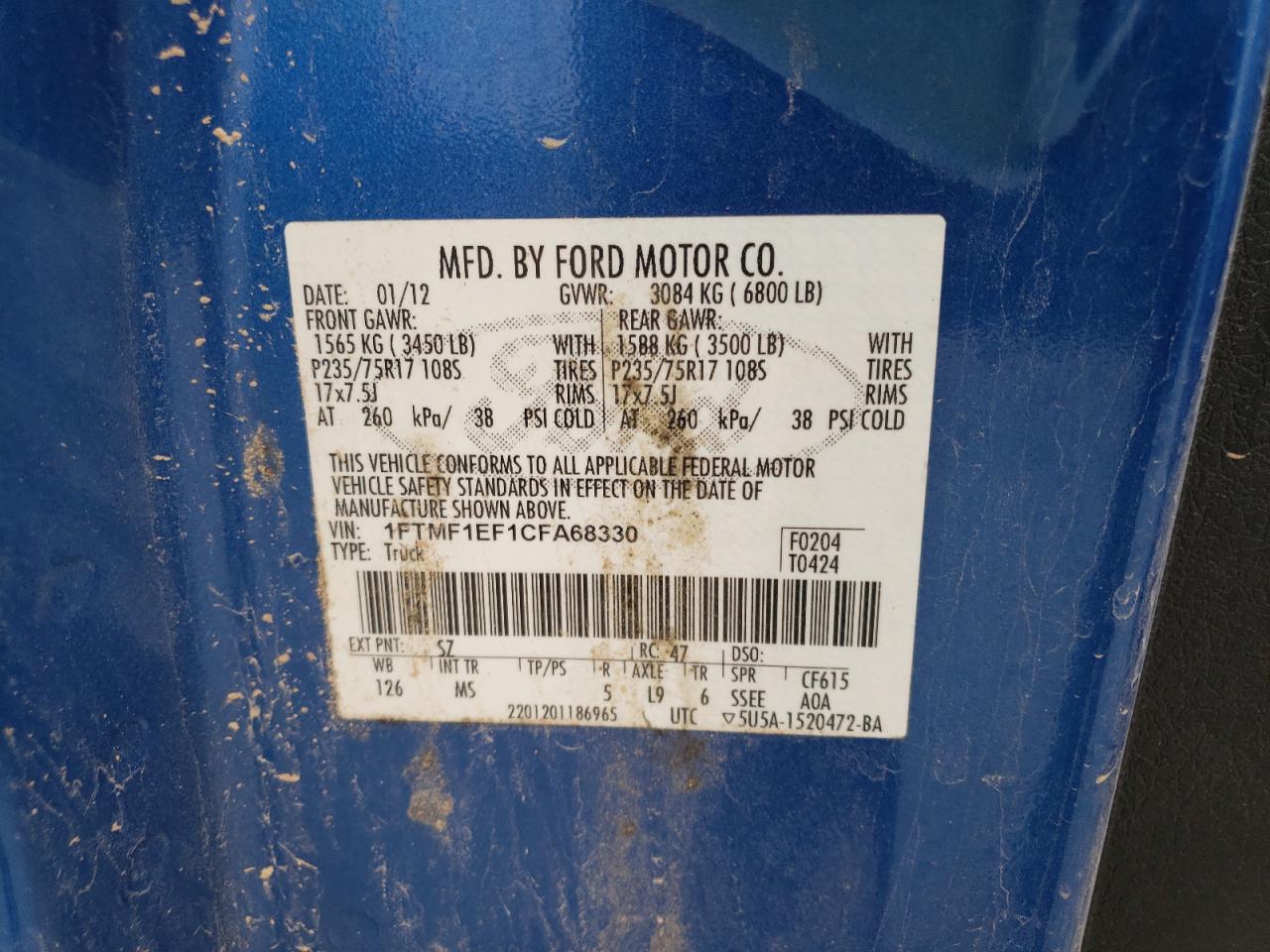 1FTMF1EF1CFA68330 2012 Ford F150