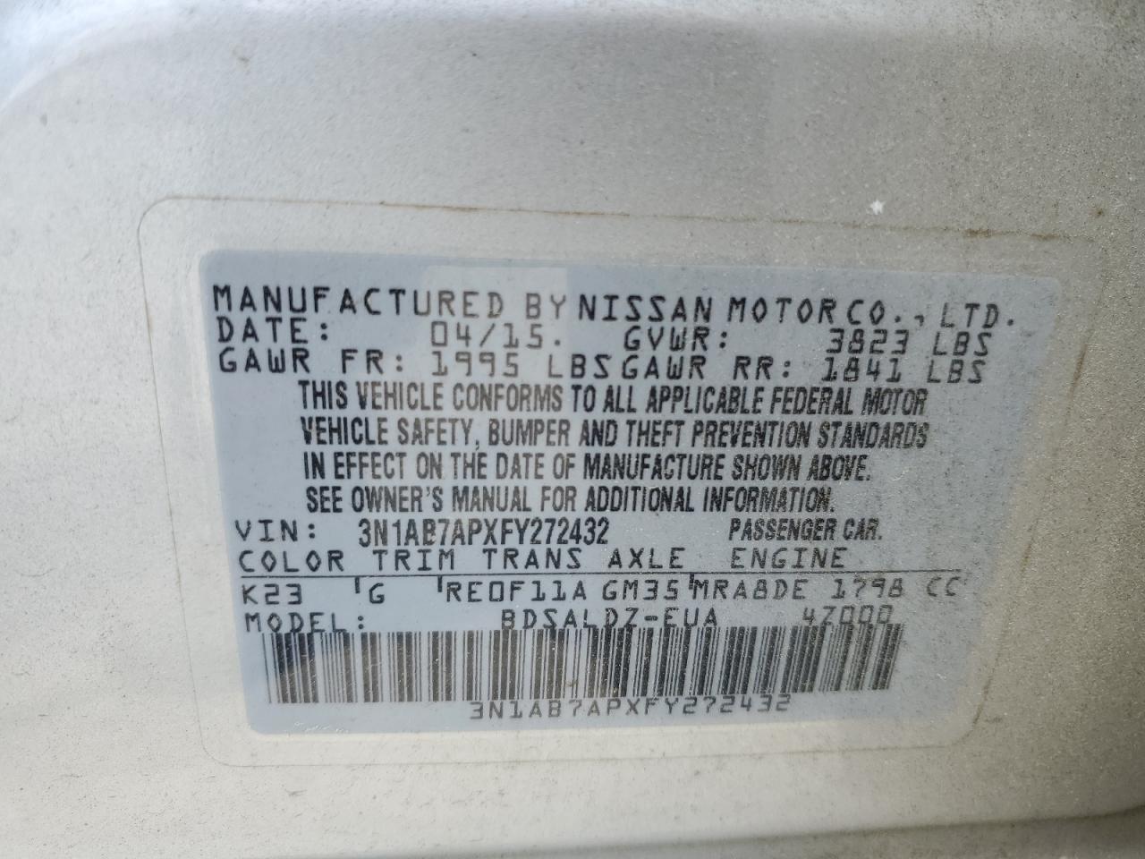3N1AB7APXFY272432 2015 Nissan Sentra S