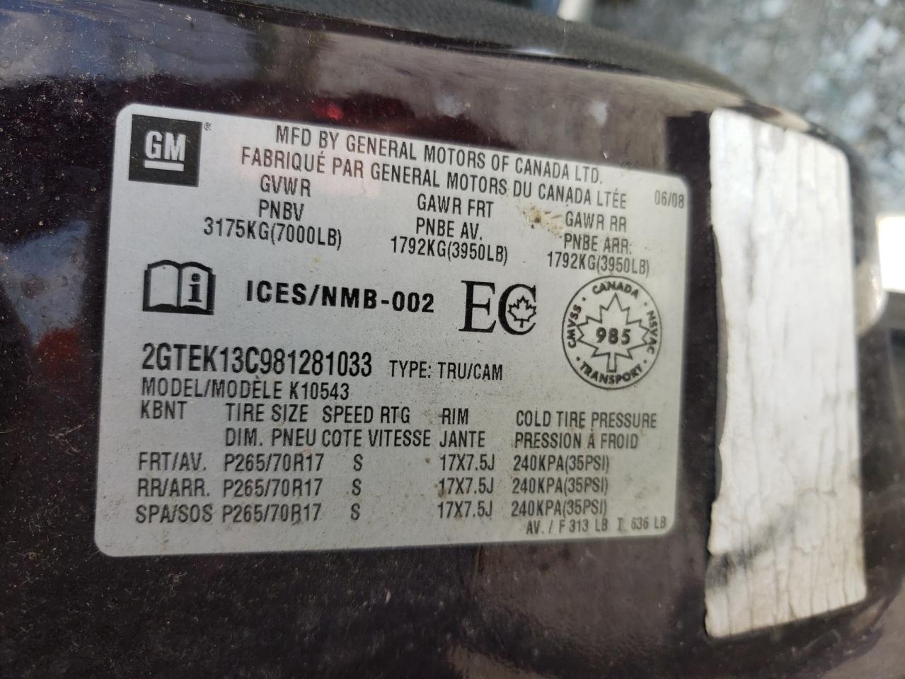 2GTEK13C981281033 2008 GMC Sierra K1500