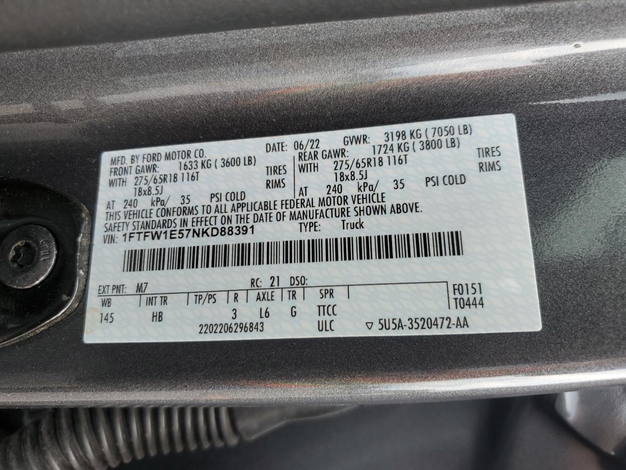 1FTFW1E57NKD88391 2022 Ford F150 Supercrew