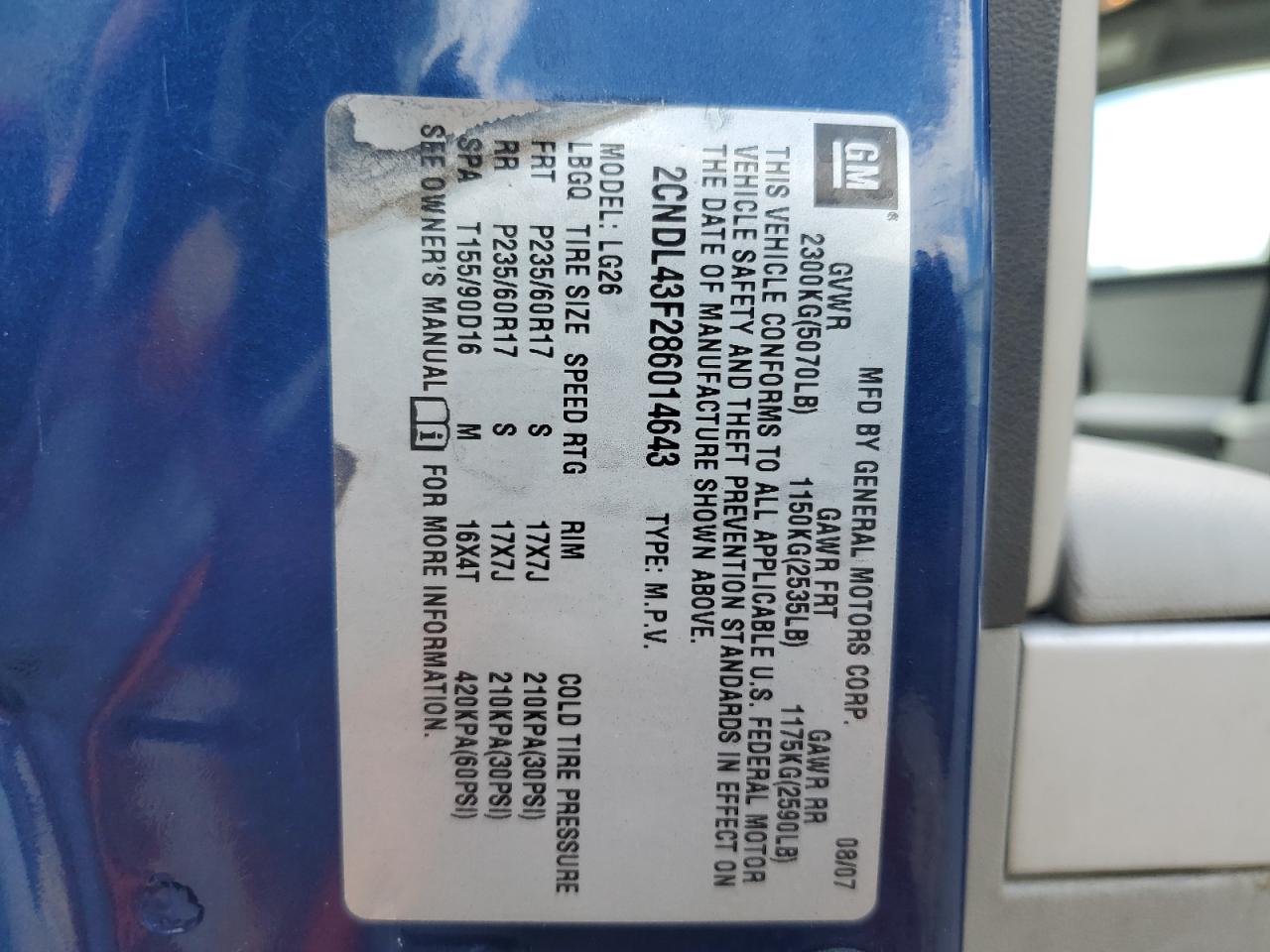 2CNDL43F286014643 2008 Chevrolet Equinox Lt