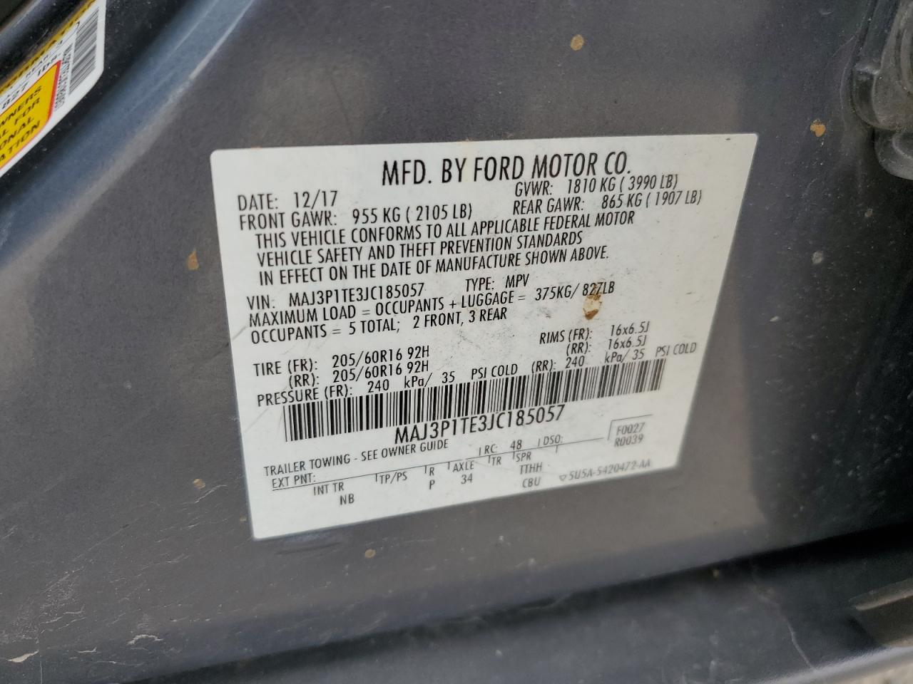 MAJ3P1TE3JC185057 2018 Ford Ecosport Se