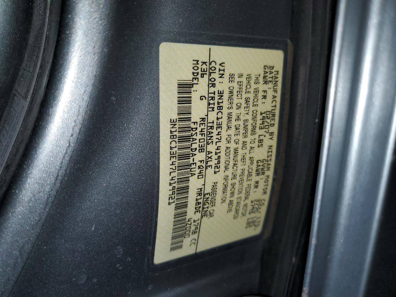 3N1BC13E47L419921 2007 Nissan Versa S