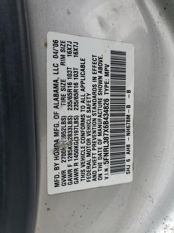 5FNRL387X6B434826 2006 Honda Odyssey Exl