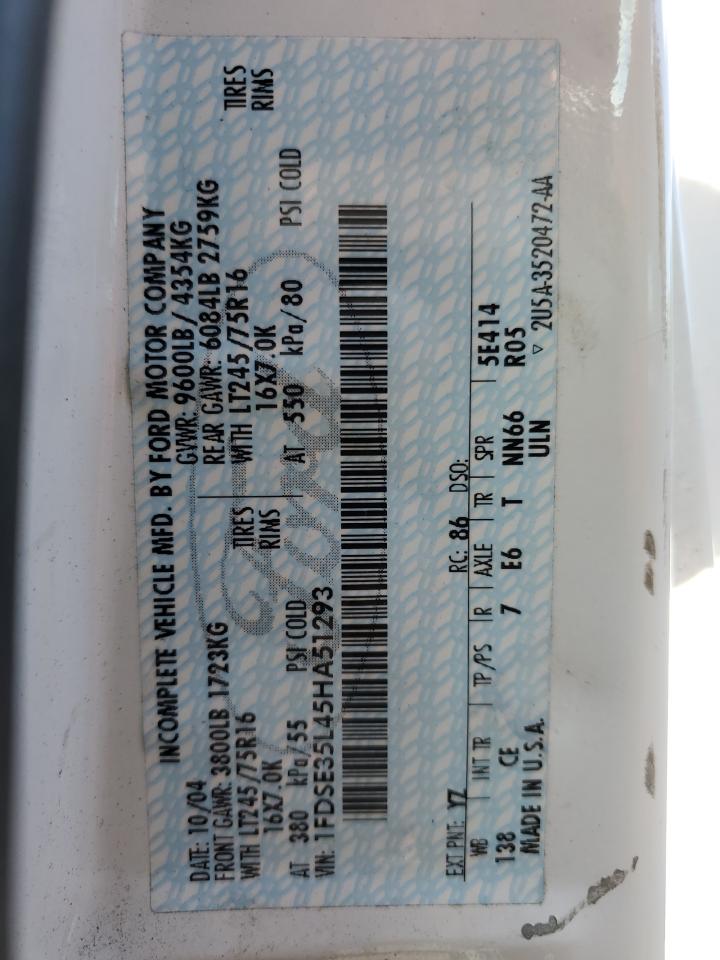 1FDSE35L45HA51293 2005 Ford Econoline E350 Super Duty Cutaway Van