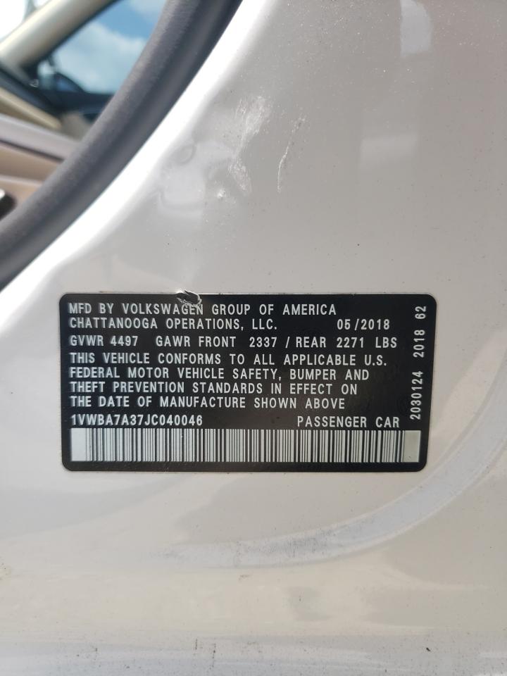 1VWBA7A37JC040046 2018 Volkswagen Passat Se
