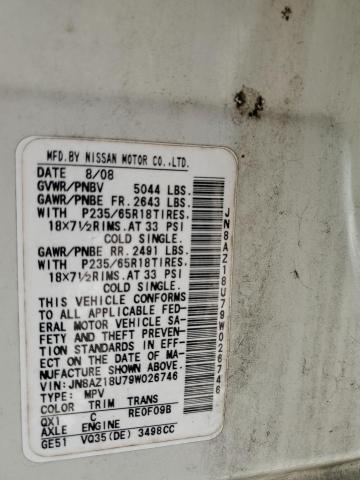 2009 Nissan Murano S VIN: JN8AZ18U79W026746 Lot: 58127534