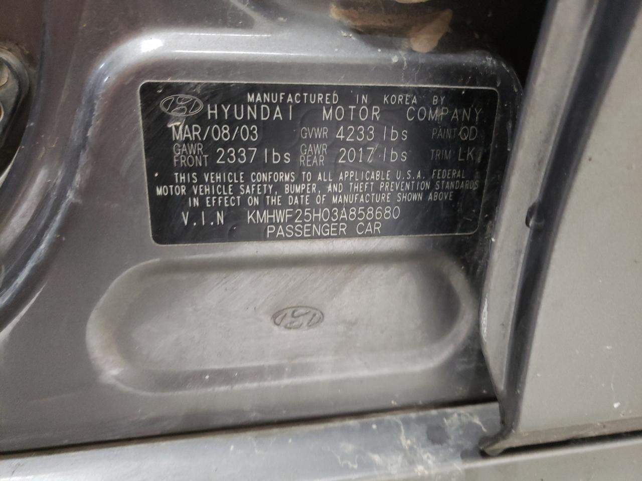 KMHWF25H03A858680 2003 Hyundai Sonata Gl