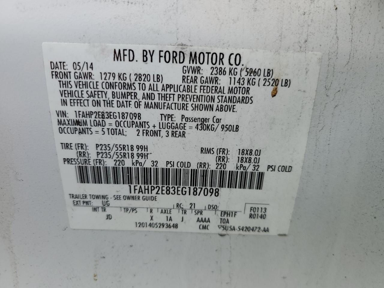 1FAHP2E83EG187098 2014 Ford Taurus Sel