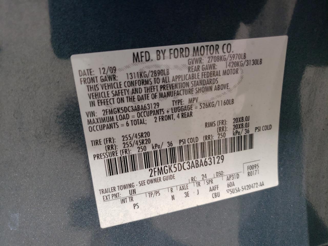 2FMGK5DC3ABA63129 2010 Ford Flex Limited