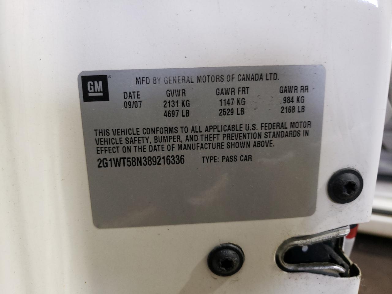 2G1WT58N389216336 2008 Chevrolet Impala Lt