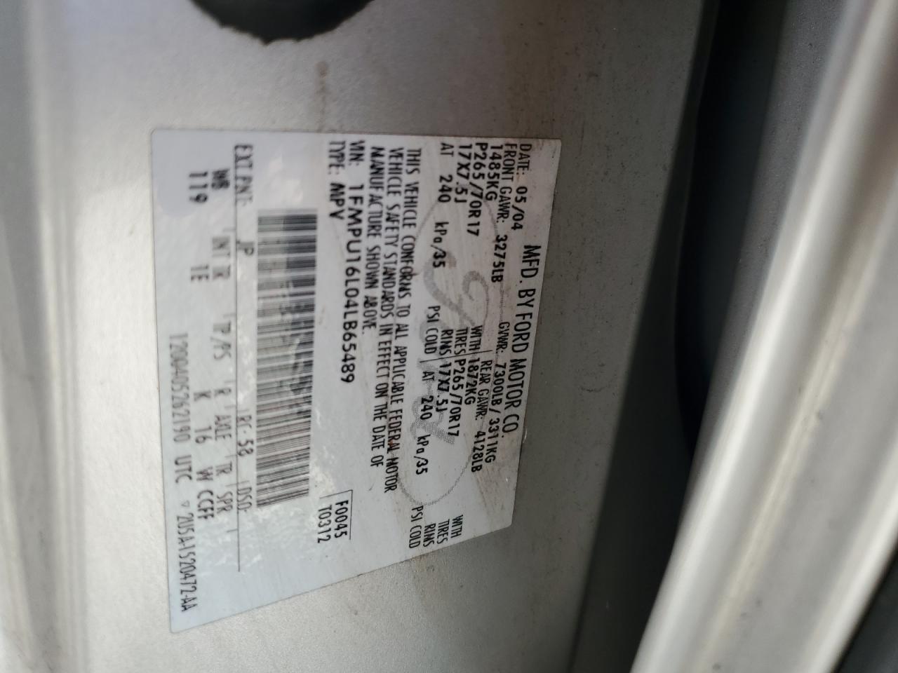 1FMPU16L04LB65489 2004 Ford Expedition Xlt