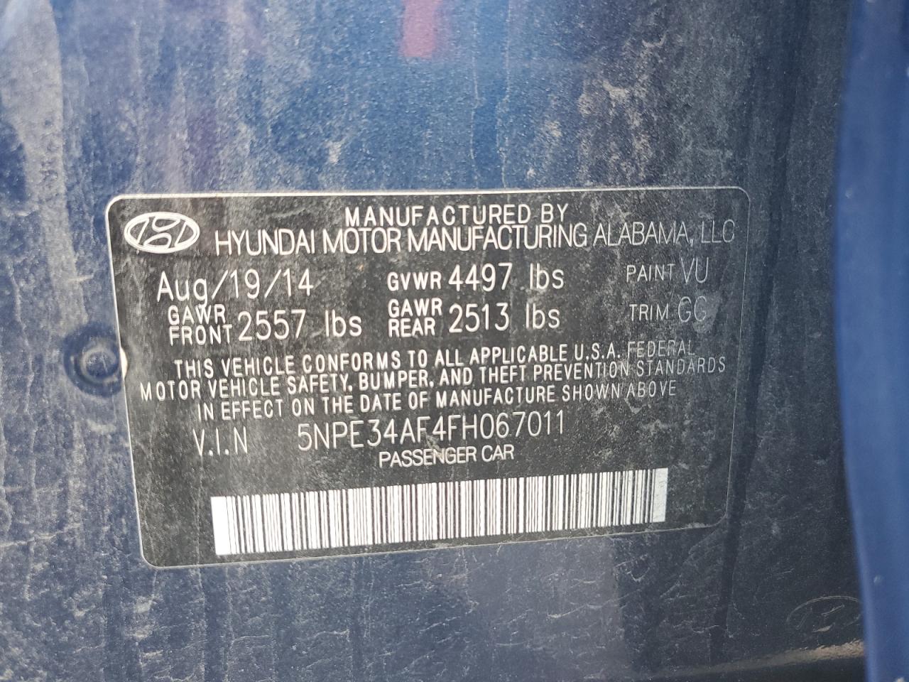 5NPE34AF4FH067011 2015 Hyundai Sonata Sport