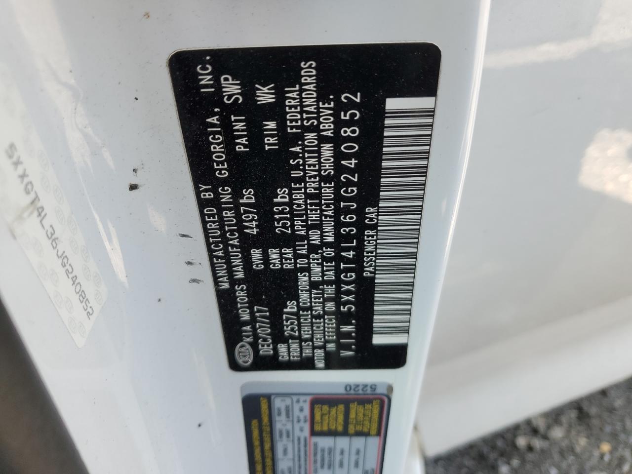 5XXGT4L36JG240852 2018 Kia Optima Lx