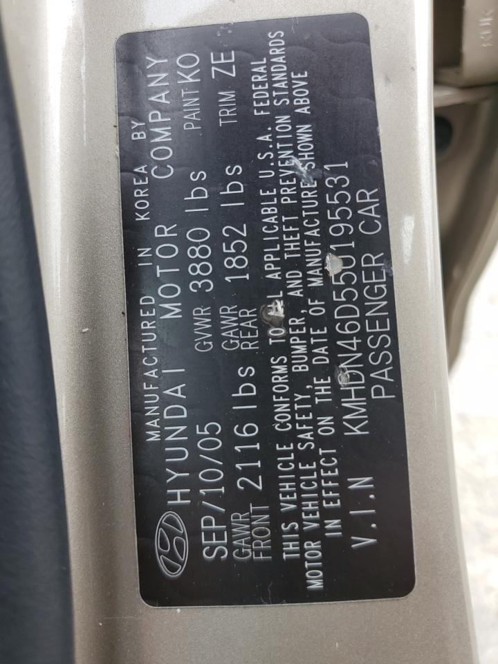 KMHDN46D55U195531 2005 Hyundai Elantra Gls