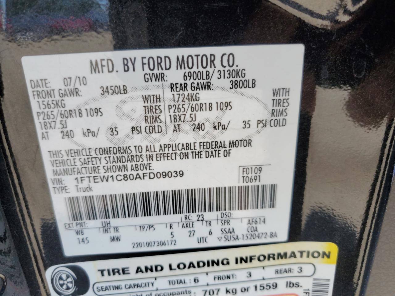 1FTEW1C80AFD09039 2010 Ford F150 Supercrew