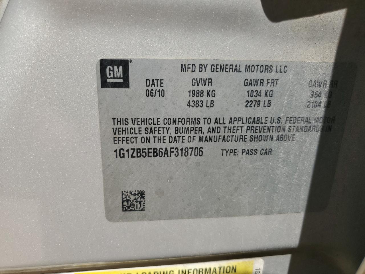 1G1ZB5EB6AF318706 2010 Chevrolet Malibu Ls