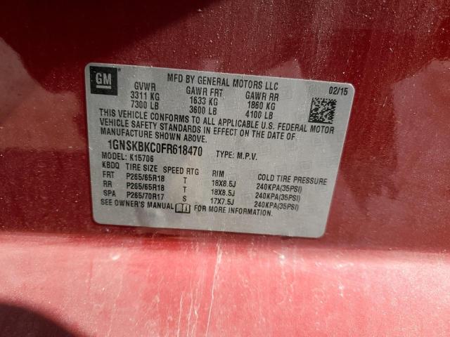 2015 Chevrolet Tahoe K1500 Lt VIN: 1GNSKBKC0FR618470 Lot: 59664734