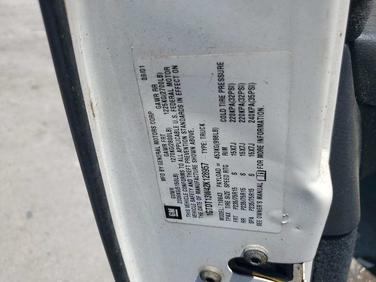 1GTDT13W42K128957 2002 GMC Sonoma