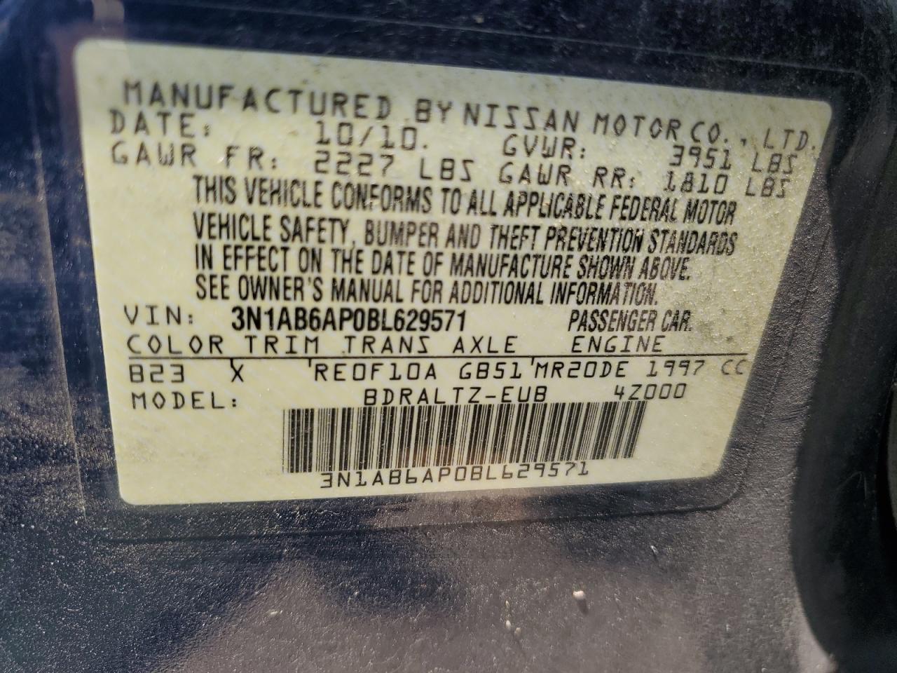 3N1AB6AP0BL629571 2011 Nissan Sentra 2.0