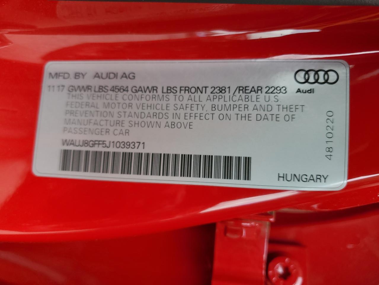 WAUJ8GFF5J1039371 2018 Audi A3 Premium Plus