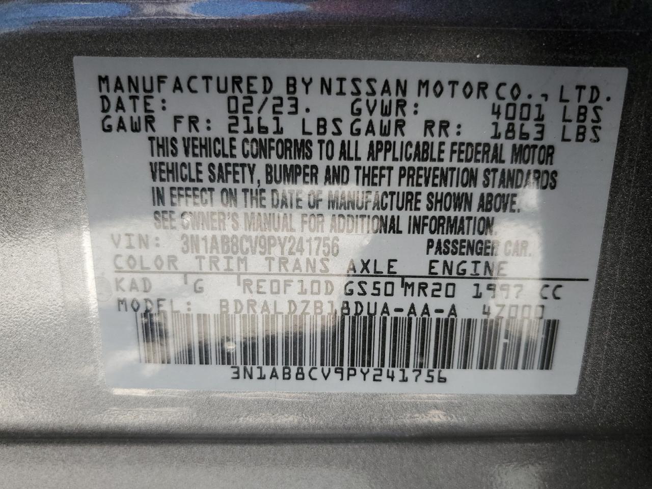 3N1AB8CV9PY241756 2023 Nissan Sentra Sv