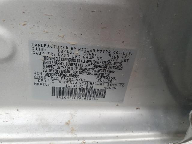 2016 Nissan Versa S VIN: 3N1CN7APXGL850981 Lot: 60727764