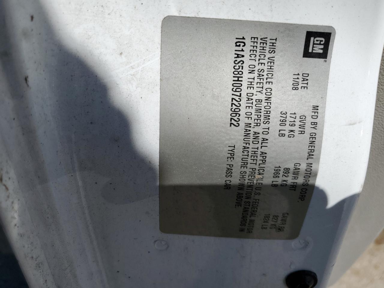 1G1AS58H097229622 2009 Chevrolet Cobalt Ls