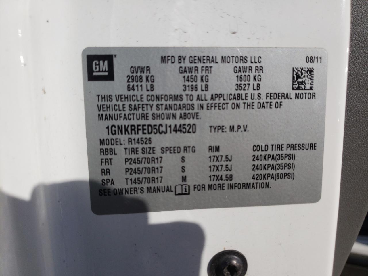 1GNKRFED5CJ144520 2012 Chevrolet Traverse Ls