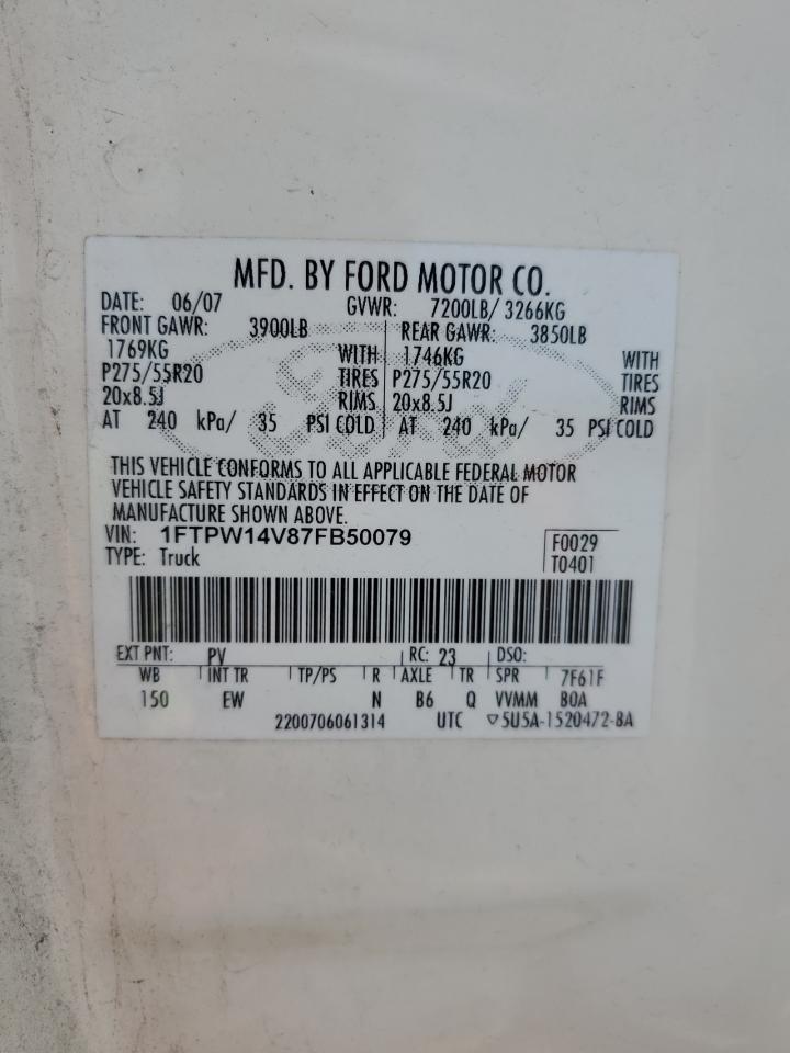 1FTPW14V87FB50079 2007 Ford F150 Supercrew