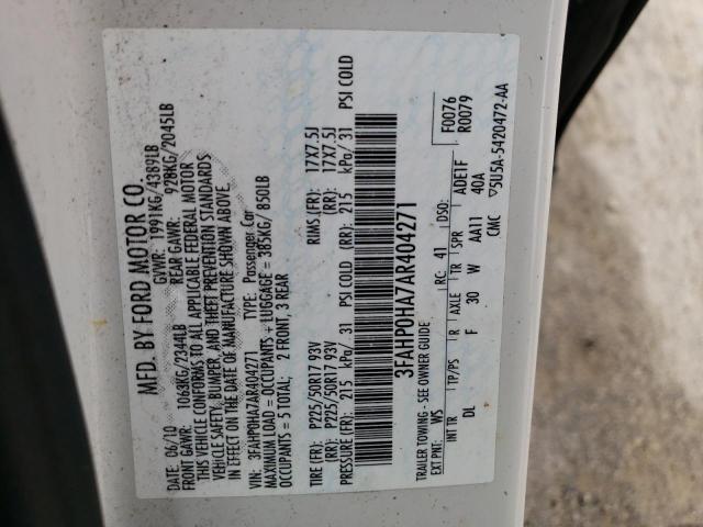 2010 Ford Fusion Se VIN: 3FAHP0HA7AR404271 Lot: 59212844