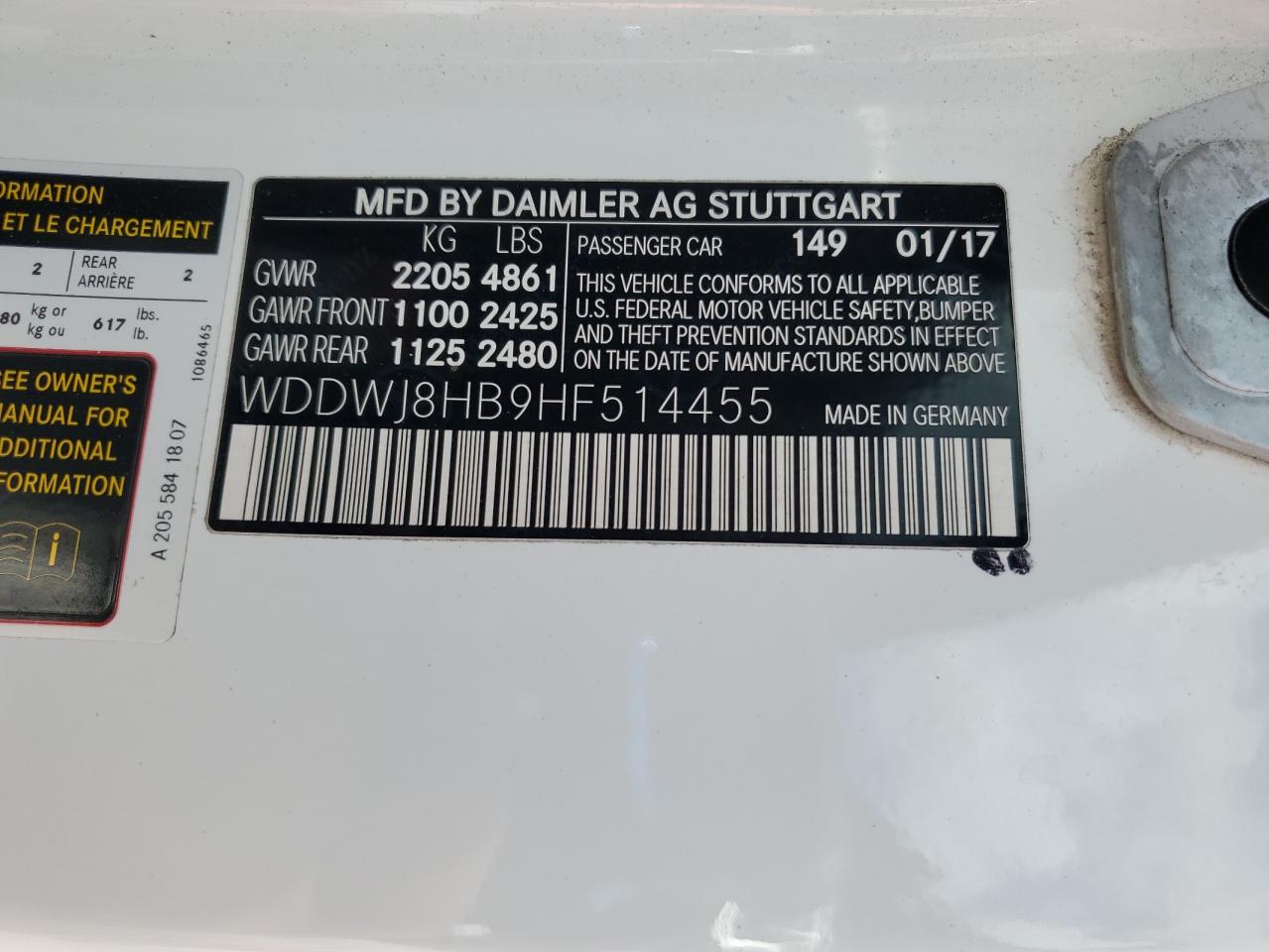 WDDWJ8HB9HF514455 2017 Mercedes-Benz C 63 Amg-S