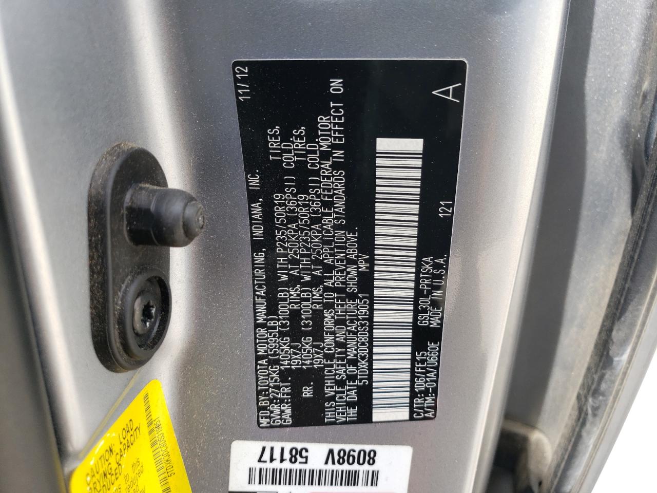 5TDXK3DC8DS319051 2013 Toyota Sienna Sport