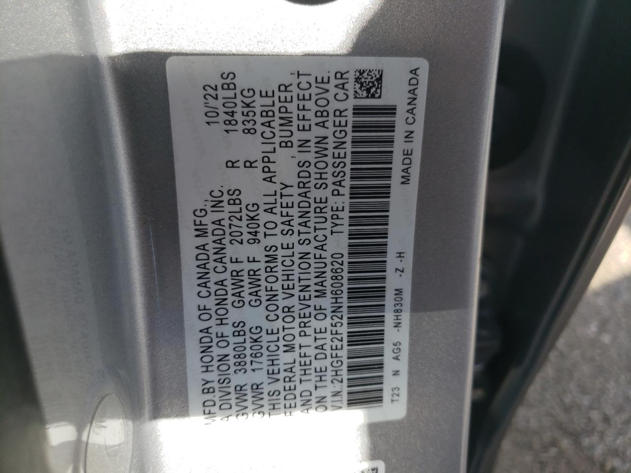 2HGFE2F52NH608620 2022 Honda Civic Sport 2HGFE2F52NH608620 2022 Honda Civic Sport