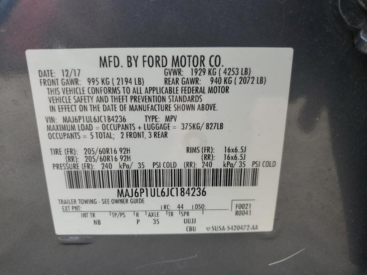 MAJ6P1UL6JC184236 2018 Ford Ecosport Se