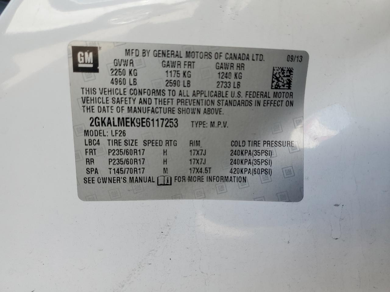 2GKALMEK9E6117253 2014 GMC Terrain Sle