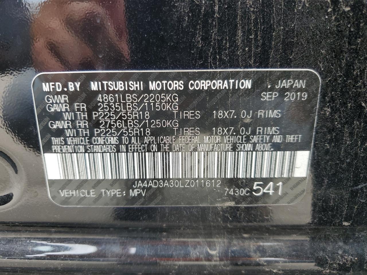 JA4AD3A30LZ011612 2020 Mitsubishi Outlander Se