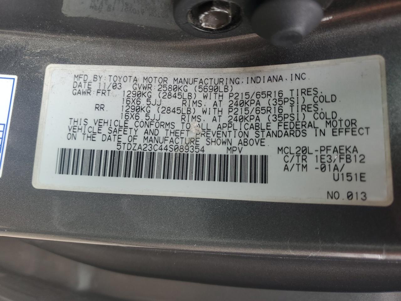 5TDZA23C44S089354 2004 Toyota Sienna Ce