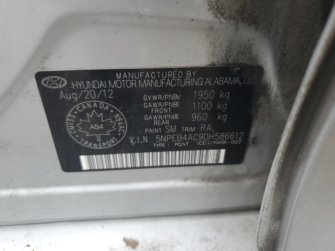 5NPEB4AC9DH586612 2013 Hyundai Sonata Gls