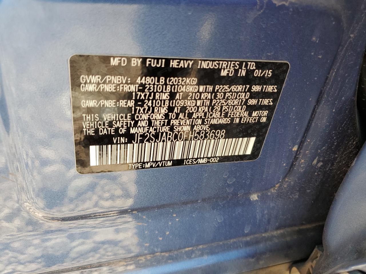 JF2SJABC0FH583698 2015 Subaru Forester 2.5I