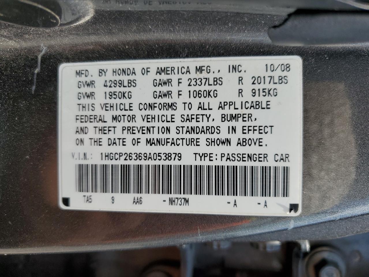 1HGCP26369A053879 2009 Honda Accord Lx