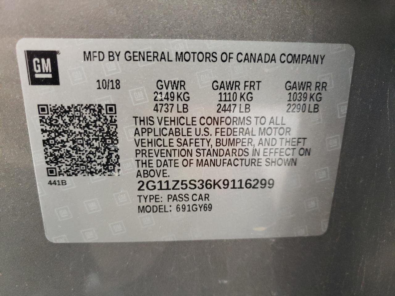 2G11Z5S36K9116299 2019 Chevrolet Impala Lt